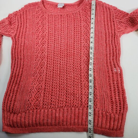 Chico’s Open Stitch Pullover Coral Pink Sweater Size SP Long Sleeve Lightweight - Picture 10 of 11